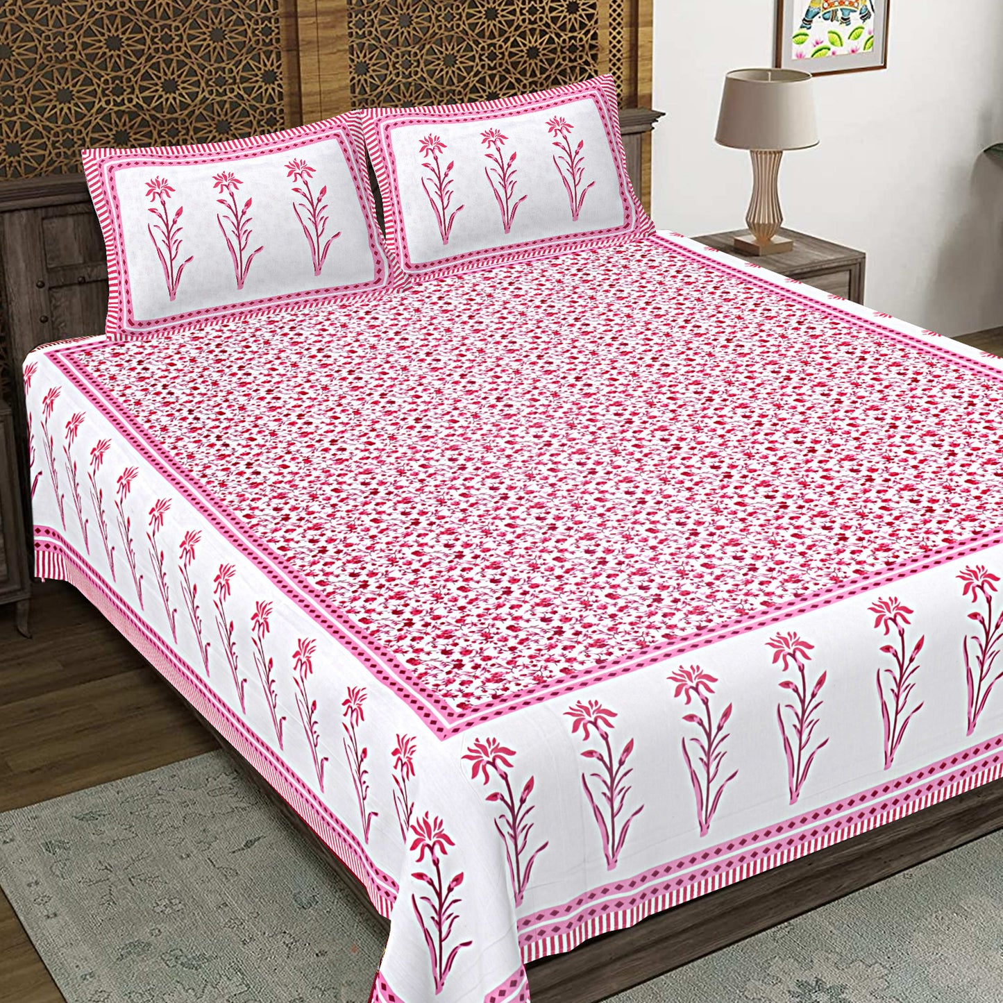 Rajasthan Royal Super Fine Cotton Block Print King Size Bedsheet