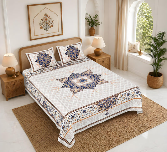 Rajasthan Royal Super Fine Cotton Block Print King Size Bedsheet