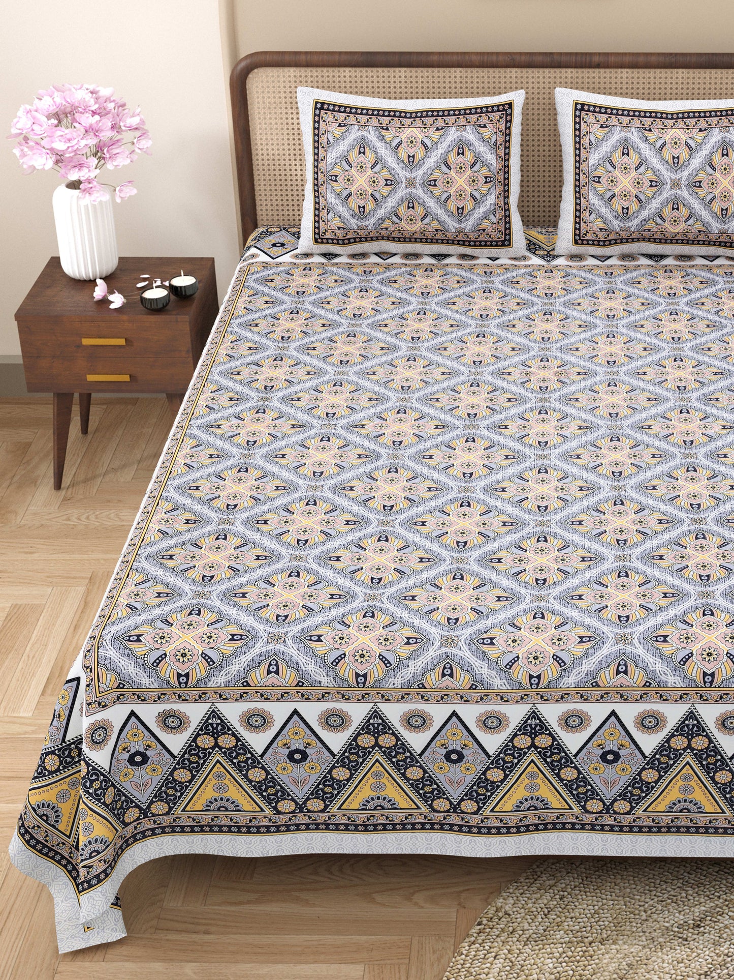 Rajasthan Royal Super Fine Cotton Block Print King Size Bedsheet