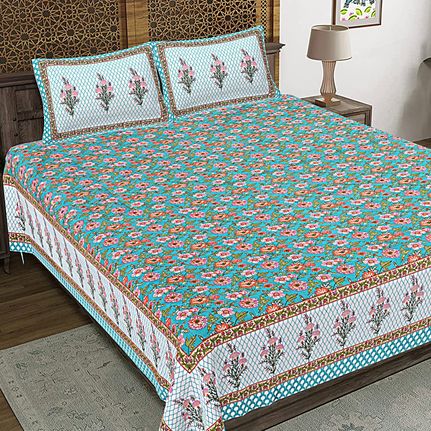 Rajasthan Royal Super Fine Cotton Block Print King Size Bedsheet