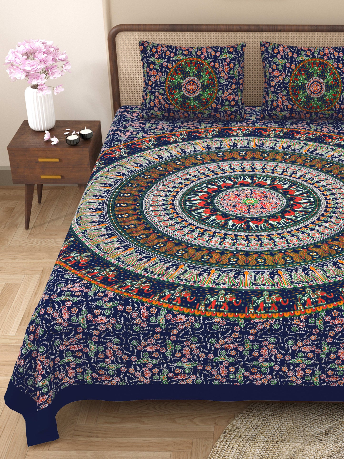 Rajasthan Royal Super Fine Cotton Block Print King Size Bedsheet