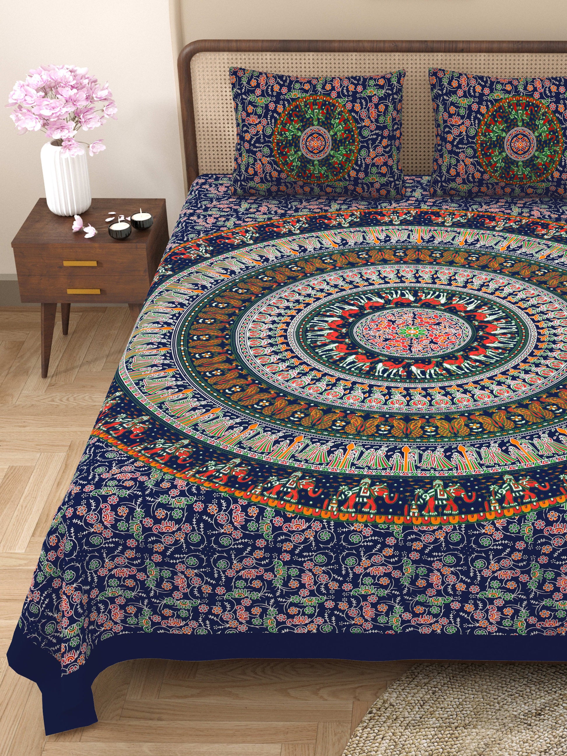 Rajasthan Royal Super Fine Cotton Block Print King Size Bedsheet