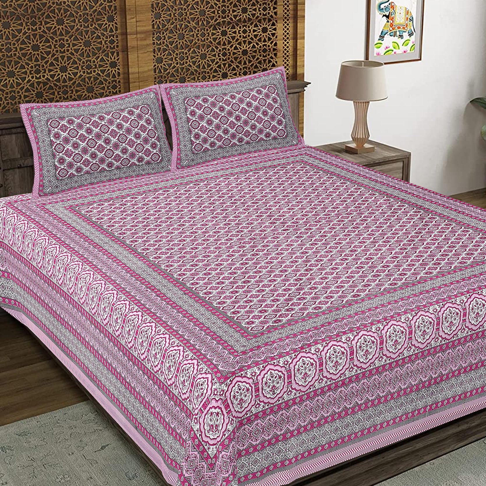 Rajasthan Royal Super Fine Cotton Block Print King Size Bedsheet