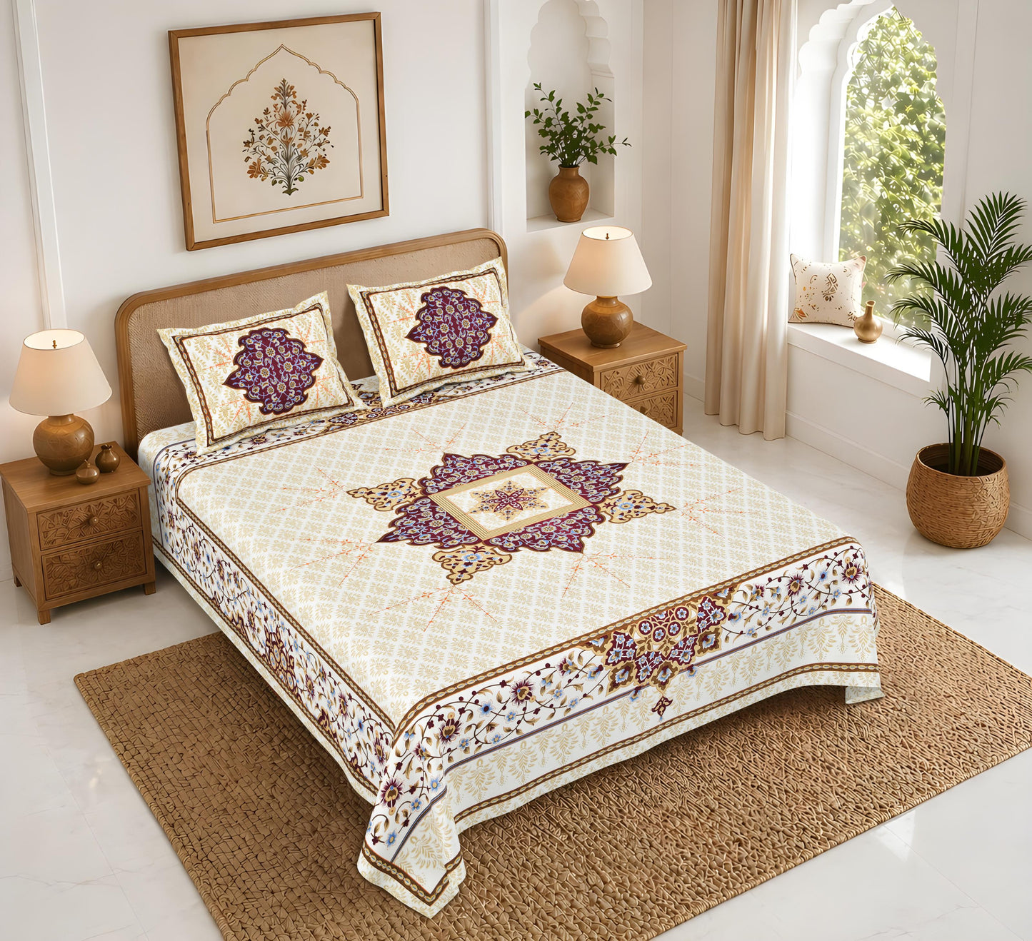 Rajasthan Royal Super Fine Cotton Block Print King Size Bedsheet