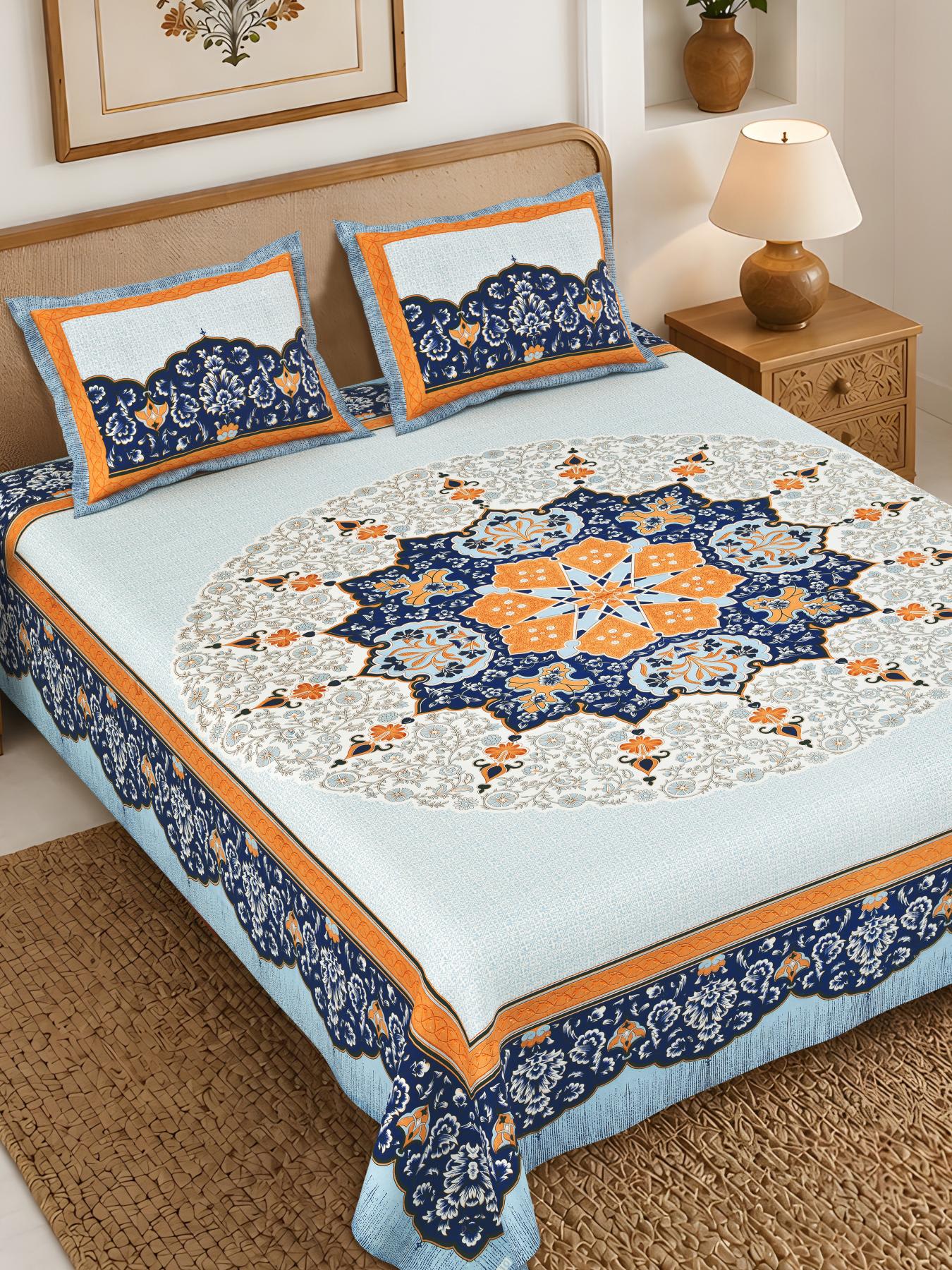 Rajasthan Royal Super Fine Cotton Block Print King Size Bedsheet