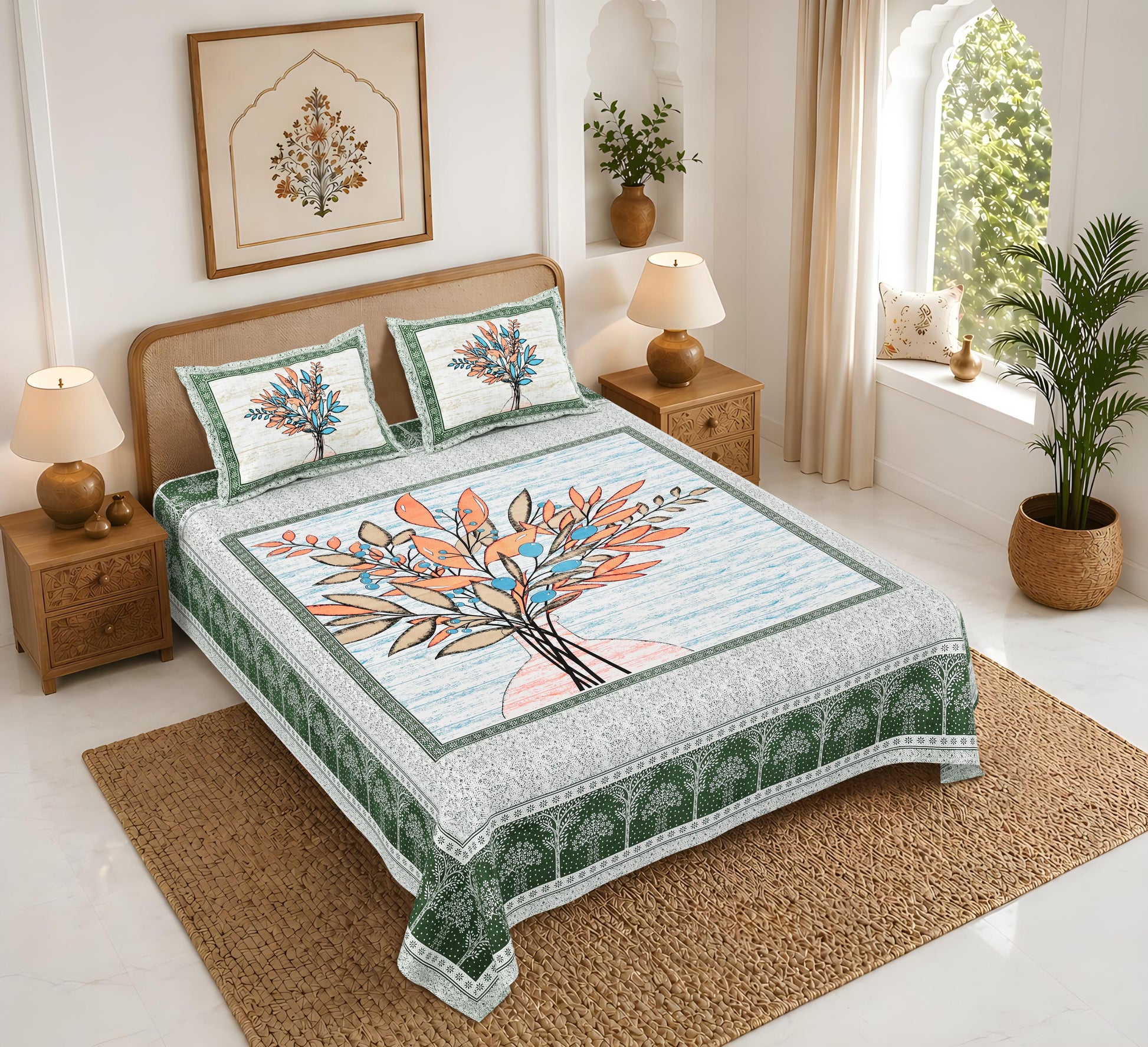 Rajasthan Royal Super Fine Cotton Block Print King Size Bedsheet