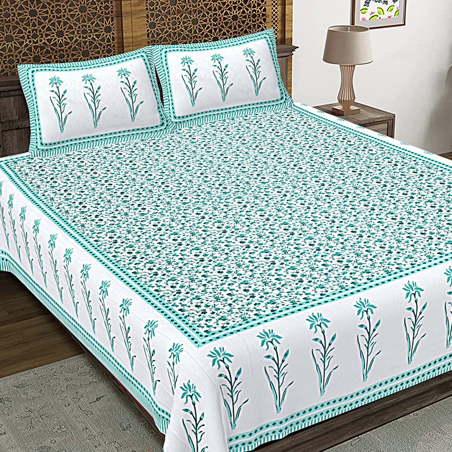 Rajasthan Royal Super Fine Cotton Block Print King Size Bedsheet