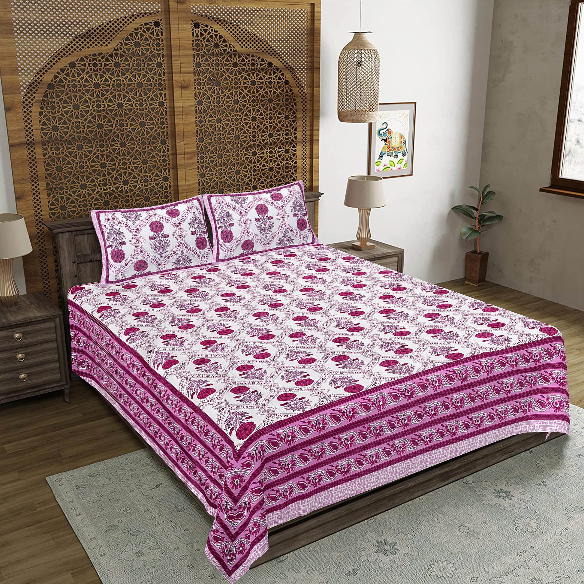 Rajasthan Royal Super Fine Cotton Block Print King Size Bedsheet