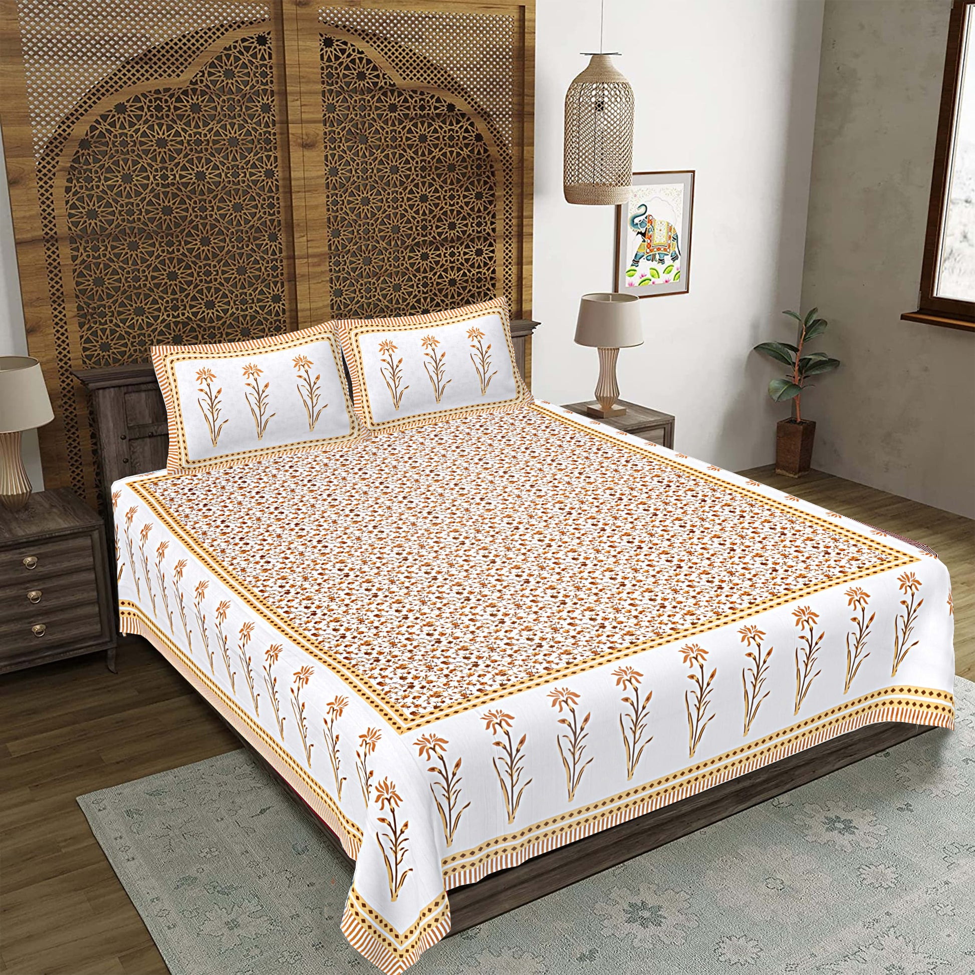 Rajasthan Royal Super Fine Cotton Block Print King Size Bedsheet