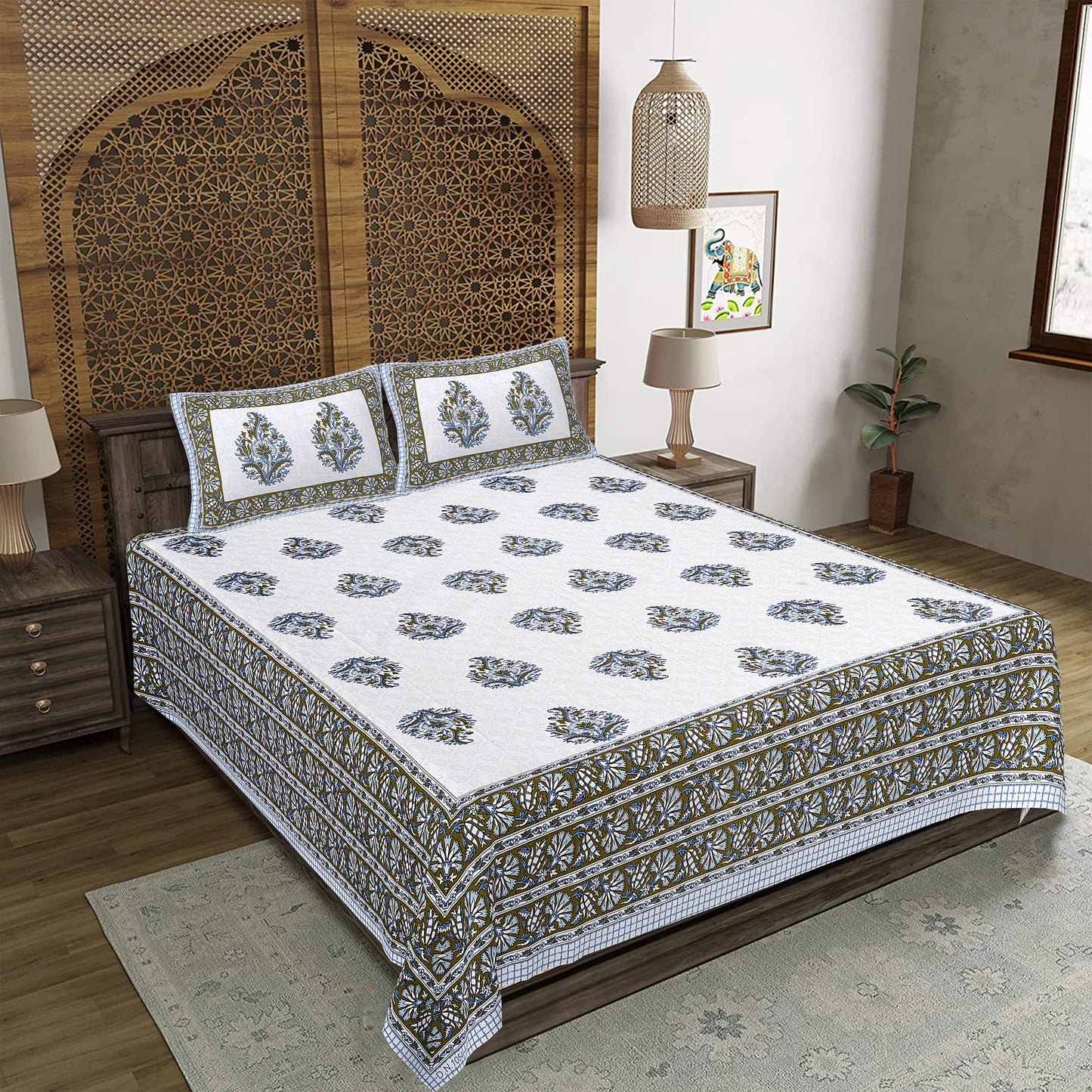 Rajasthan Royal Super Fine Cotton Block Print King Size Bedsheet