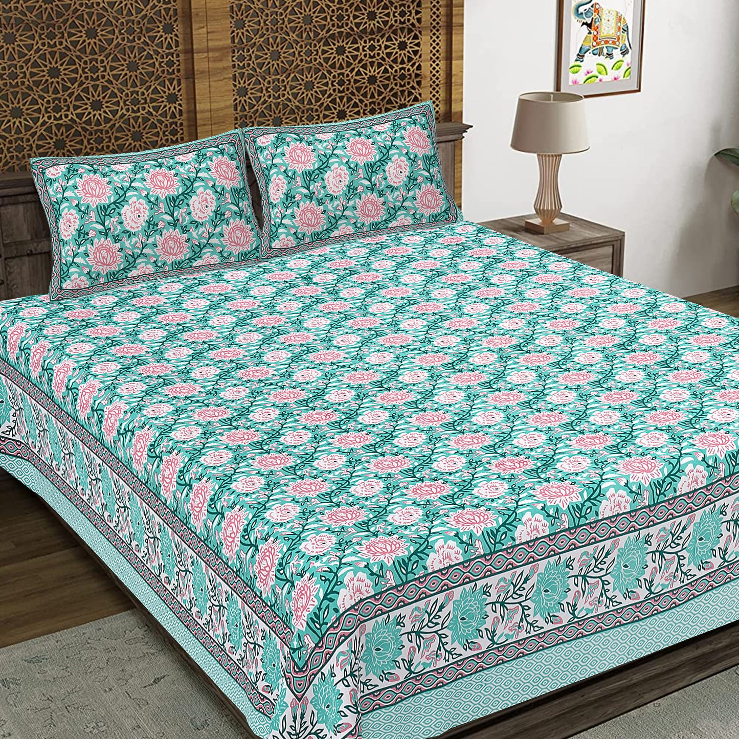 Rajasthan Royal Super Fine Cotton Block Print King Size Bedsheet