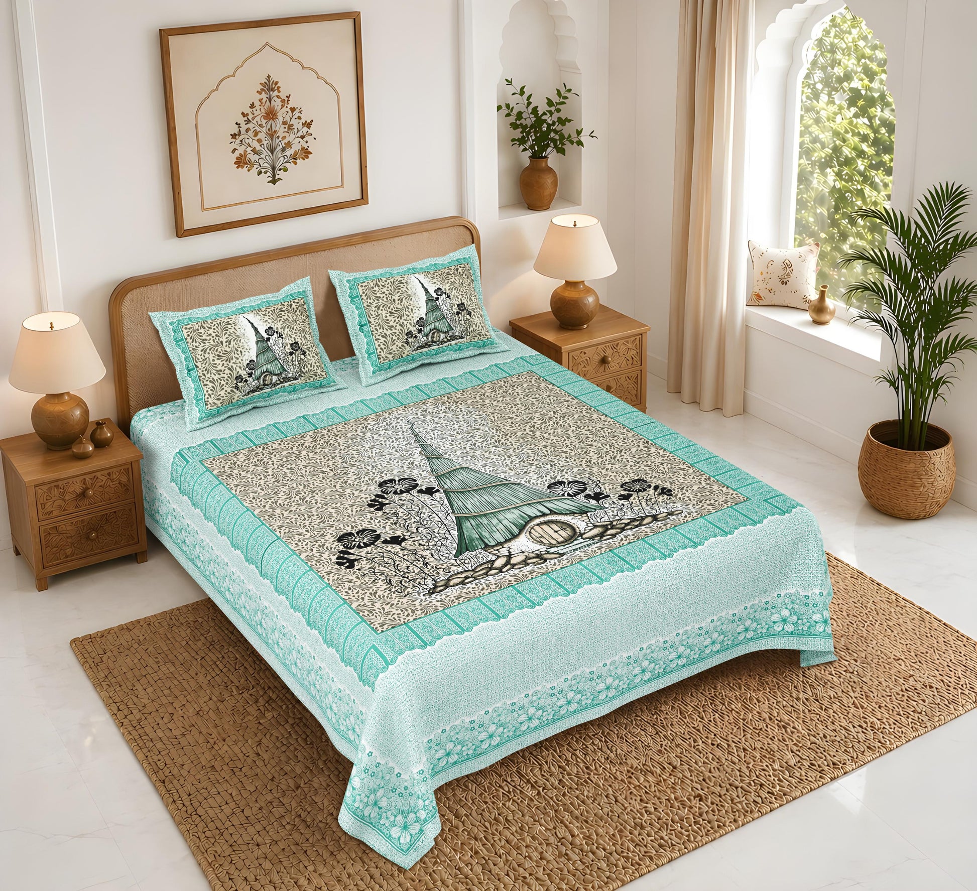 Rajasthan Royal Super Fine Cotton Block Print King Size Bedsheet