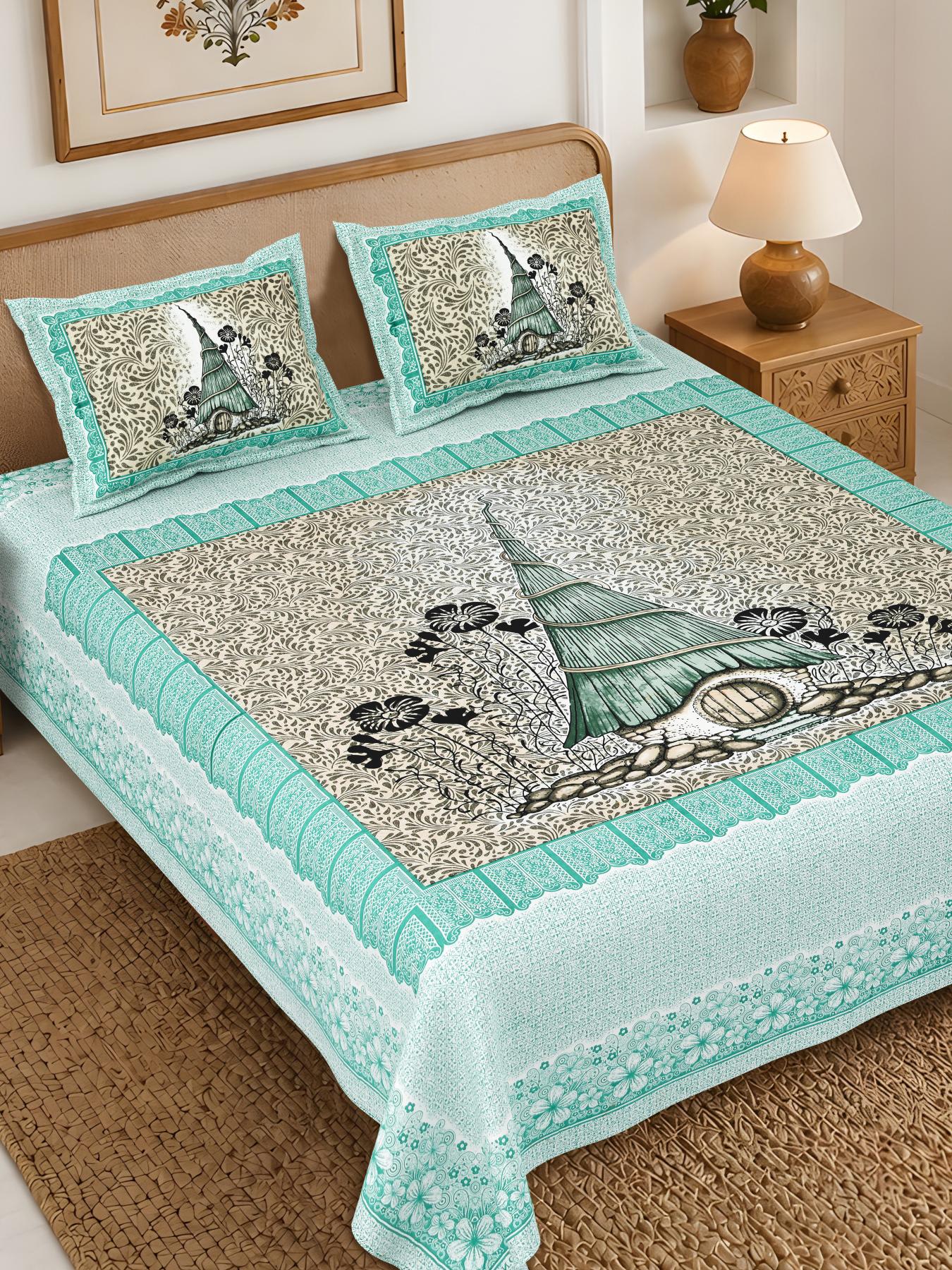 Rajasthan Royal Super Fine Cotton Block Print King Size Bedsheet
