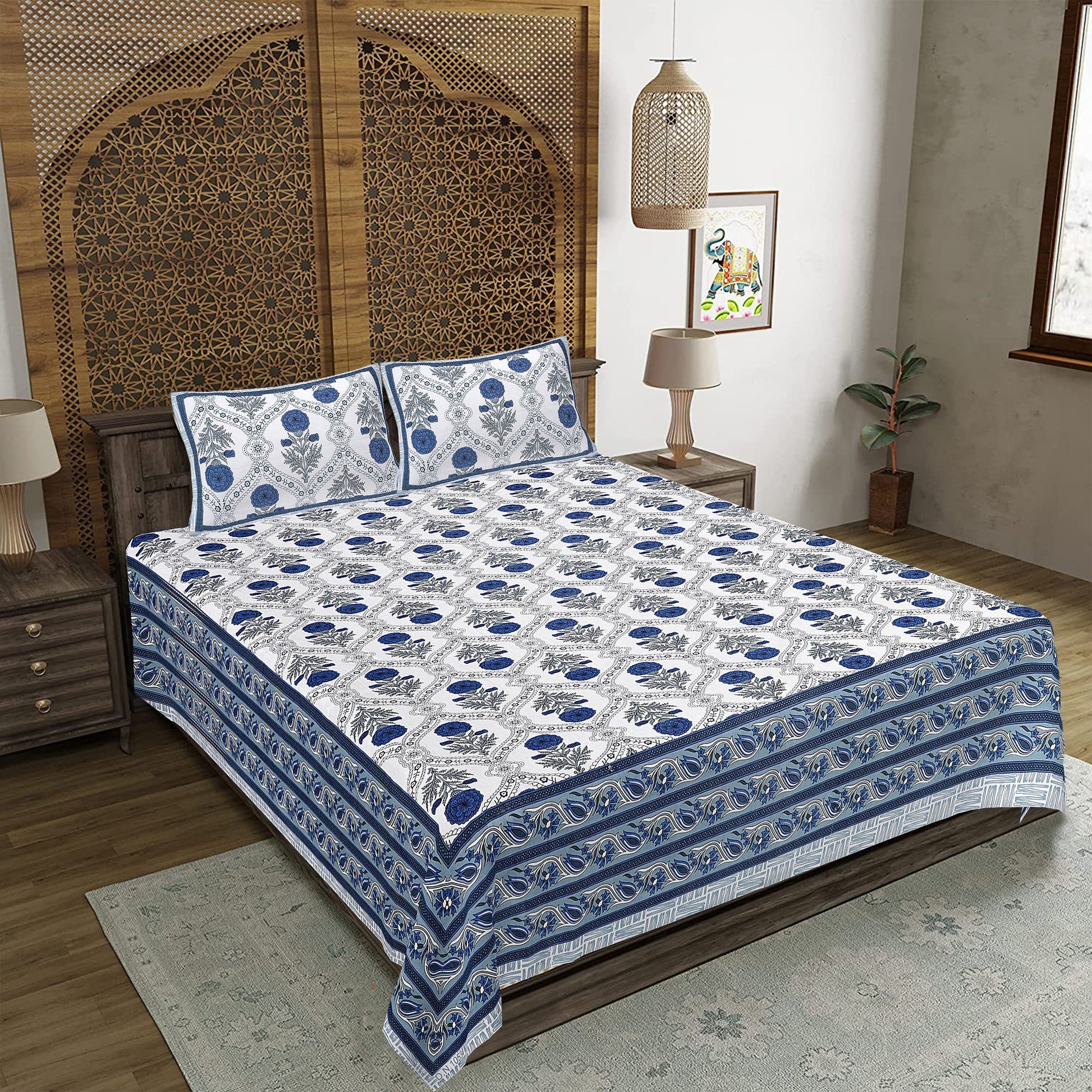 Rajasthan Royal Super Fine Cotton Block Print King Size Bedsheet