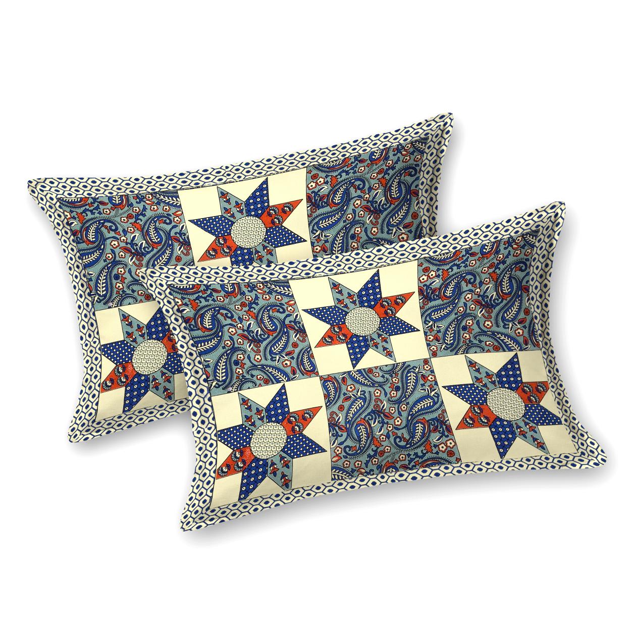 Rajasthani Cotton King Size Printed Flat Bedsheet  90*108 With 2 Zipper Pillow Cover