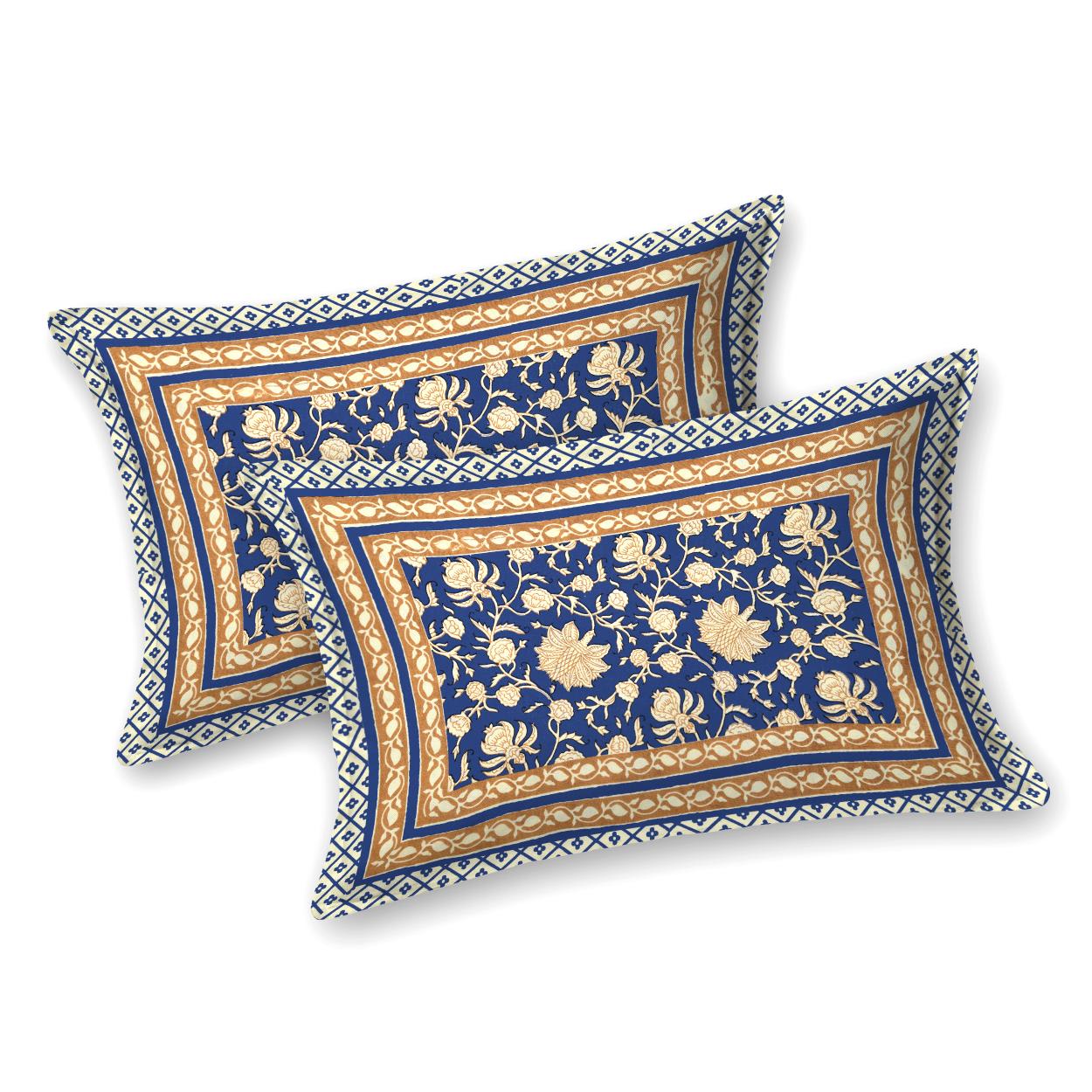 Rajasthani Cotton King Size Printed Flat Bedsheet  90*108 With 2 Zipper Pillow Cover