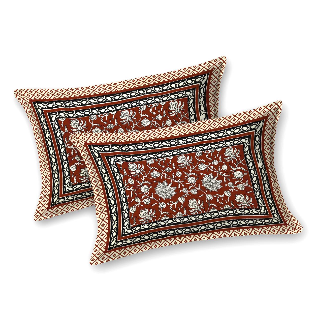 Rajasthani Cotton King Size Printed Flat Bedsheet  90*108 With 2 Zipper Pillow Cover