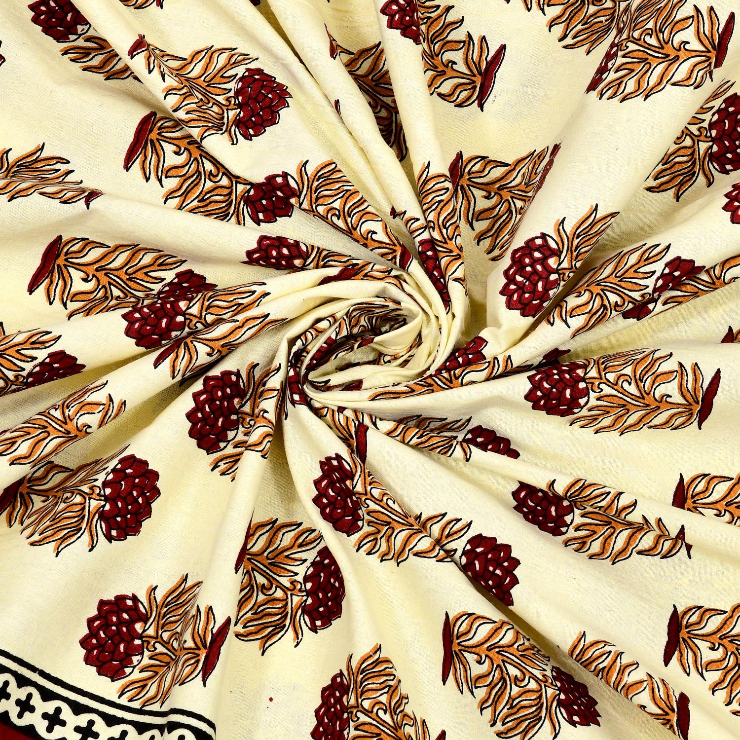 Rajasthani Cotton King Size Printed Flat Bedsheet  90*108 With 2 Zipper Pillow Cover