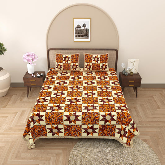 Rajasthani Cotton King Size Printed Flat Bedsheet  90*108 With 2 Zipper Pillow Cover