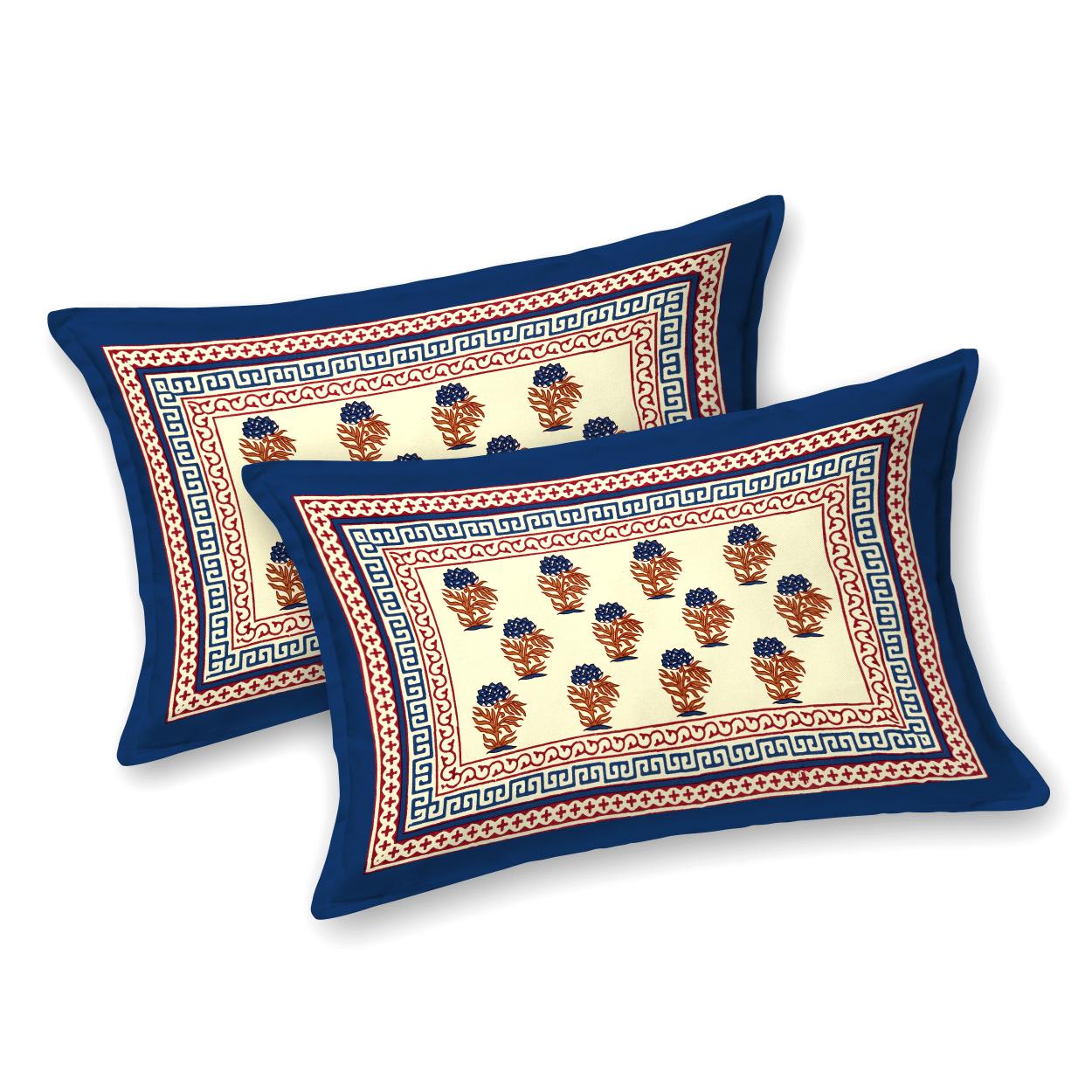 Rajasthani Cotton King Size Printed Flat Bedsheet  90*108 With 2 Zipper Pillow Cover
