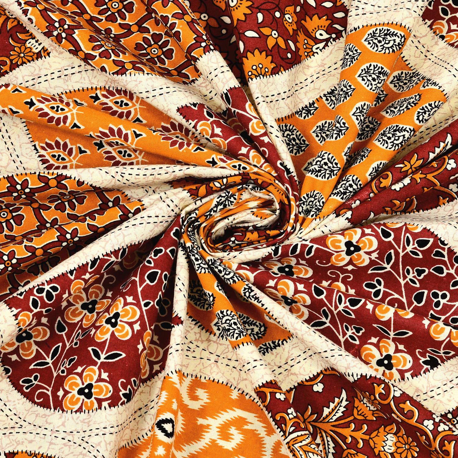 Rajasthani Cotton King Size Printed Flat Bedsheet  90*108 With 2 Zipper Pillow Cover