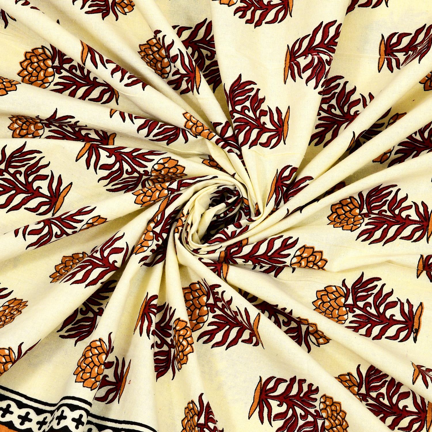 Rajasthani Cotton King Size Printed Flat Bedsheet  90*108 With 2 Zipper Pillow Cover