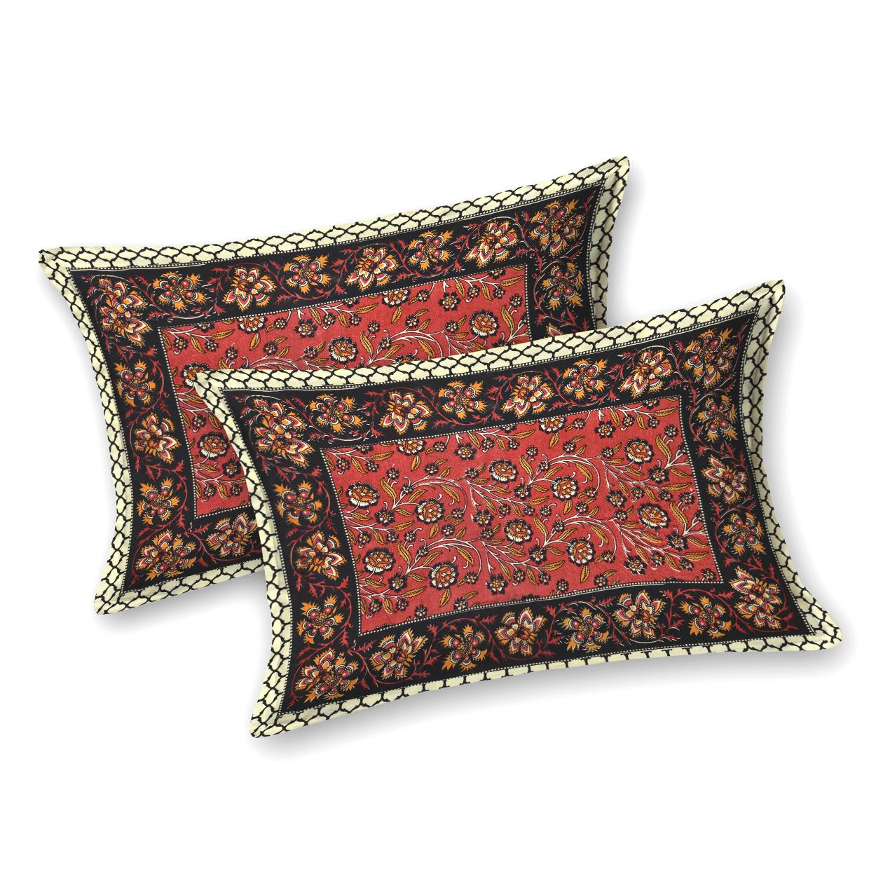 Rajasthani Cotton King Size Printed Flat Bedsheet  90*108 With 2 Zipper Pillow Cover