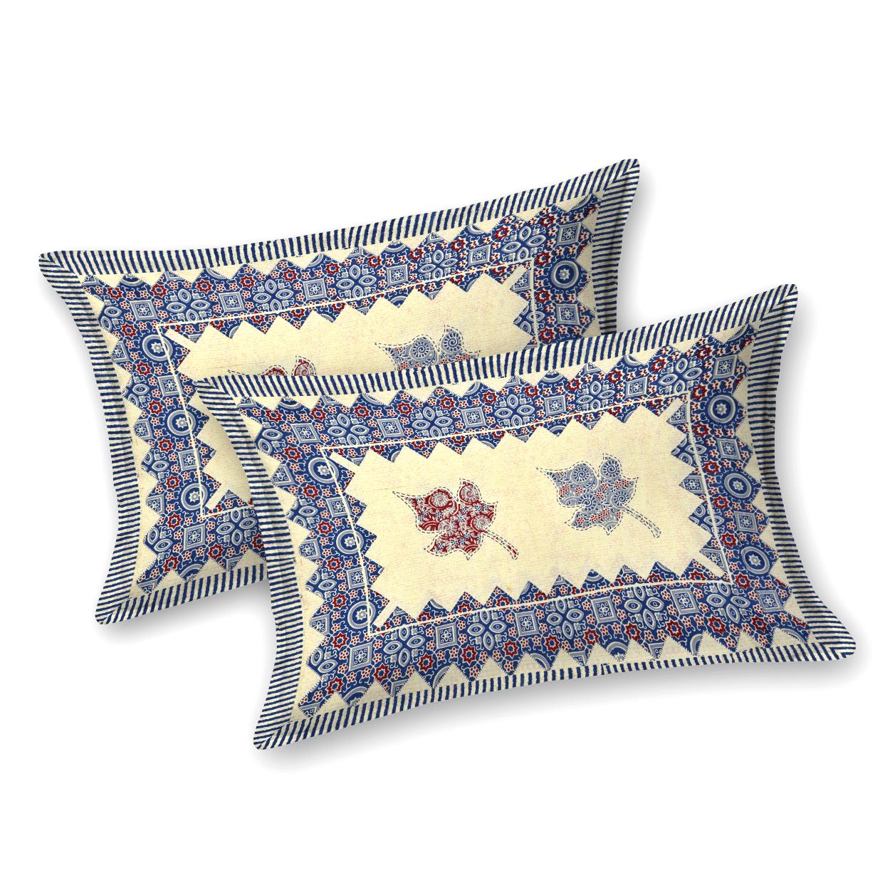 Rajasthani Cotton King Size Printed Flat Bedsheet  90*108 With 2 Zipper Pillow Cover