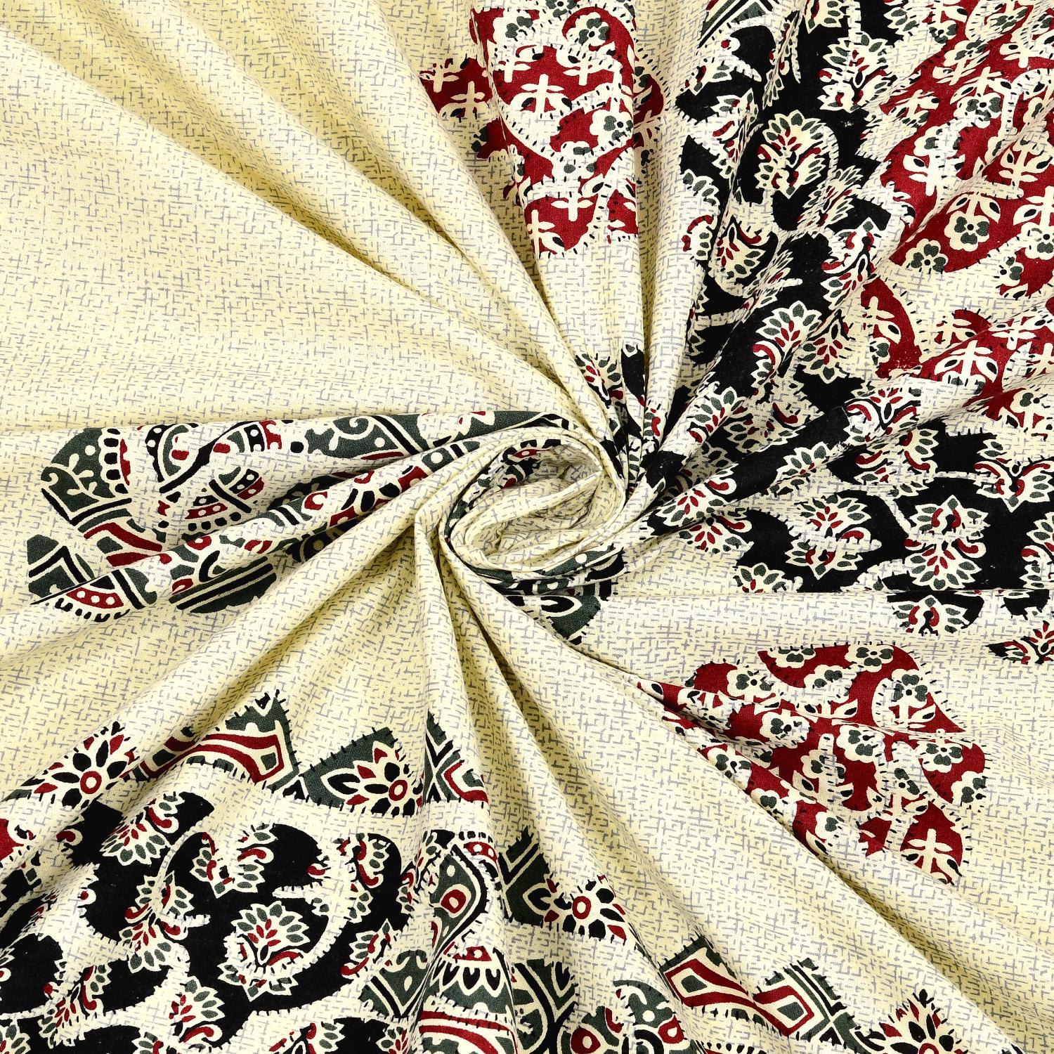 Rajasthani Cotton King Size Printed Flat Bedsheet  90*108 With 2 Zipper Pillow Cover