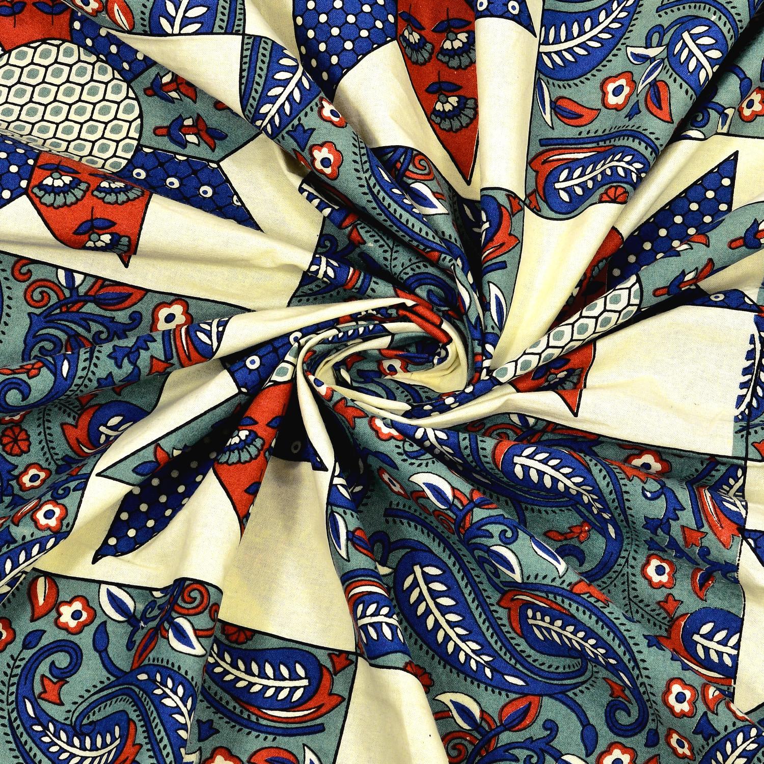 Rajasthani Cotton King Size Printed Flat Bedsheet  90*108 With 2 Zipper Pillow Cover