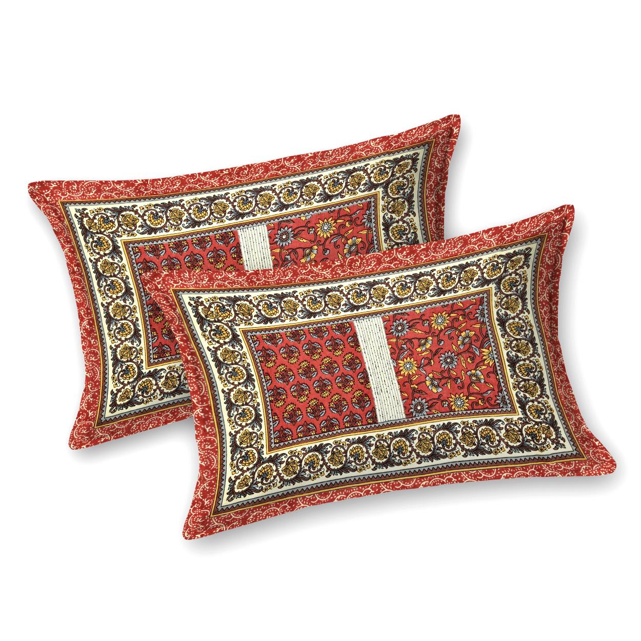 Rajasthani Cotton King Size Printed Flat Bedsheet  90*108 With 2 Zipper Pillow Cover