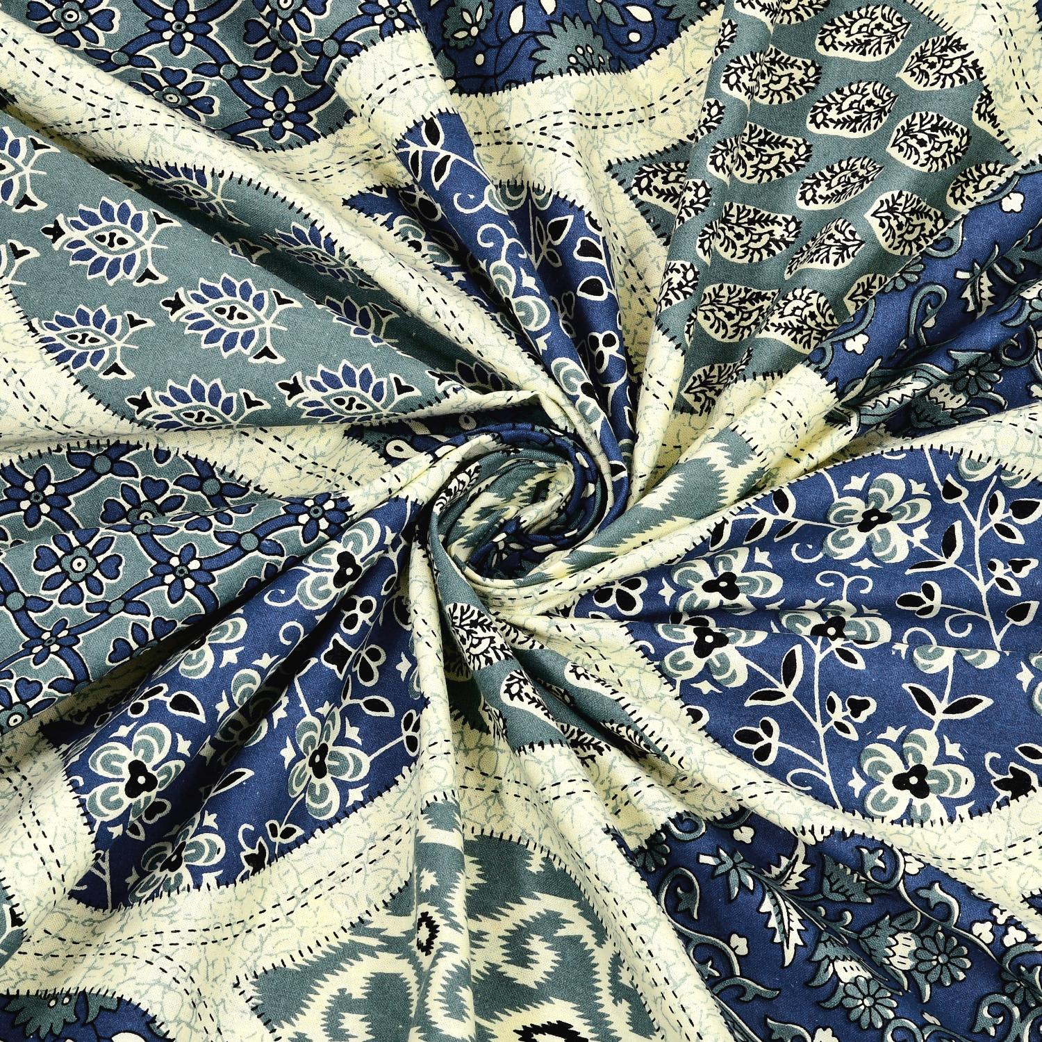 Rajasthani Cotton King Size Printed Flat Bedsheet  90*108 With 2 Zipper Pillow Cover