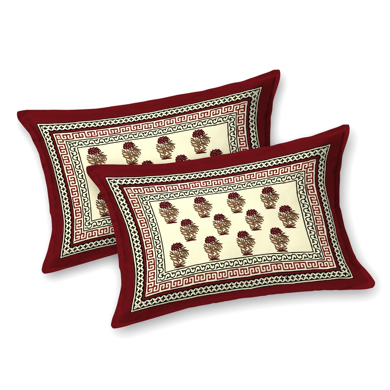 Rajasthani Cotton King Size Printed Flat Bedsheet  90*108 With 2 Zipper Pillow Cover