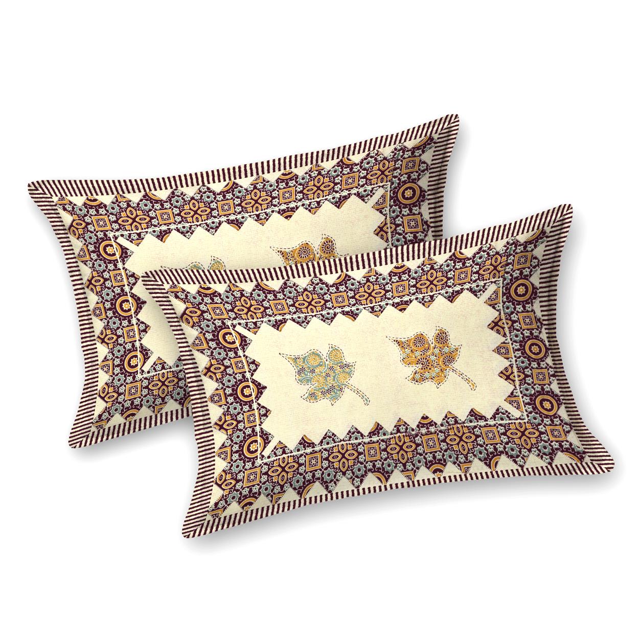 Rajasthani Cotton King Size Printed Flat Bedsheet  90*108 With 2 Zipper Pillow Cover