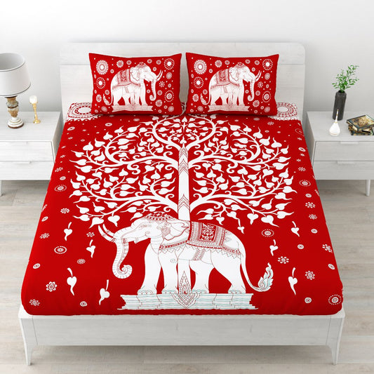 Rajasthani Elephant Printed Cotton Double Bed Sheet  with 2 Pillow Cover