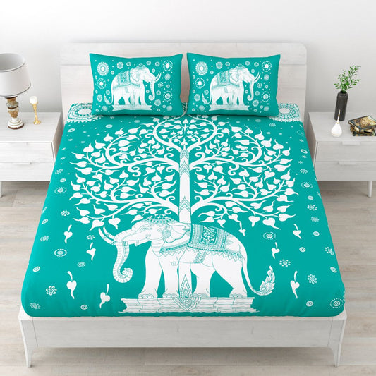 Rajasthani Elephant Printed Cotton Double Bed Sheet  with 2 Pillow Cover