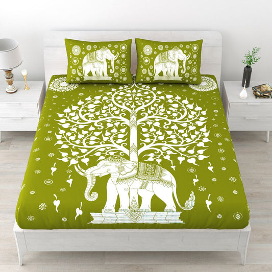 Rajasthani Elephant Printed Cotton Double Bed Sheet  with 2 Pillow Cover
