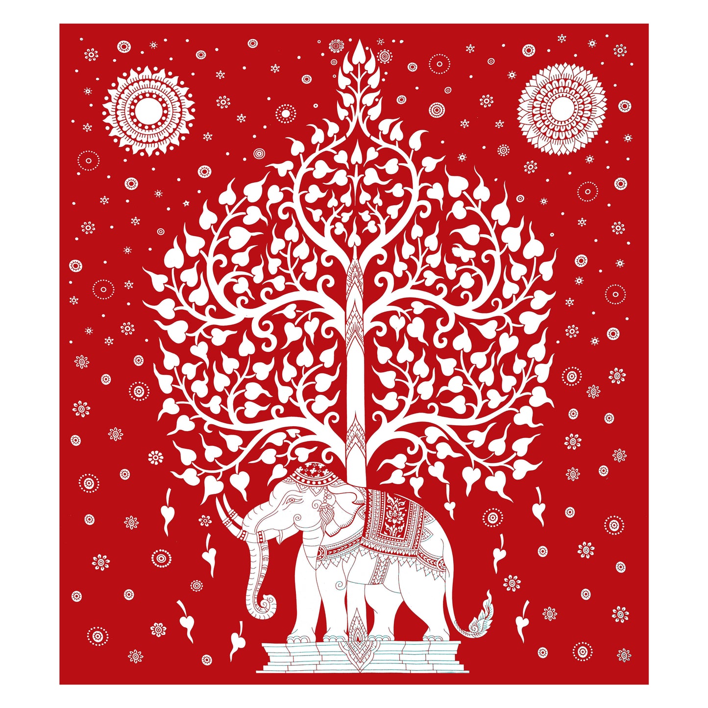 Rajasthani Elephant Printed Cotton Single Bed Sheet  with 1 Pillow Cover