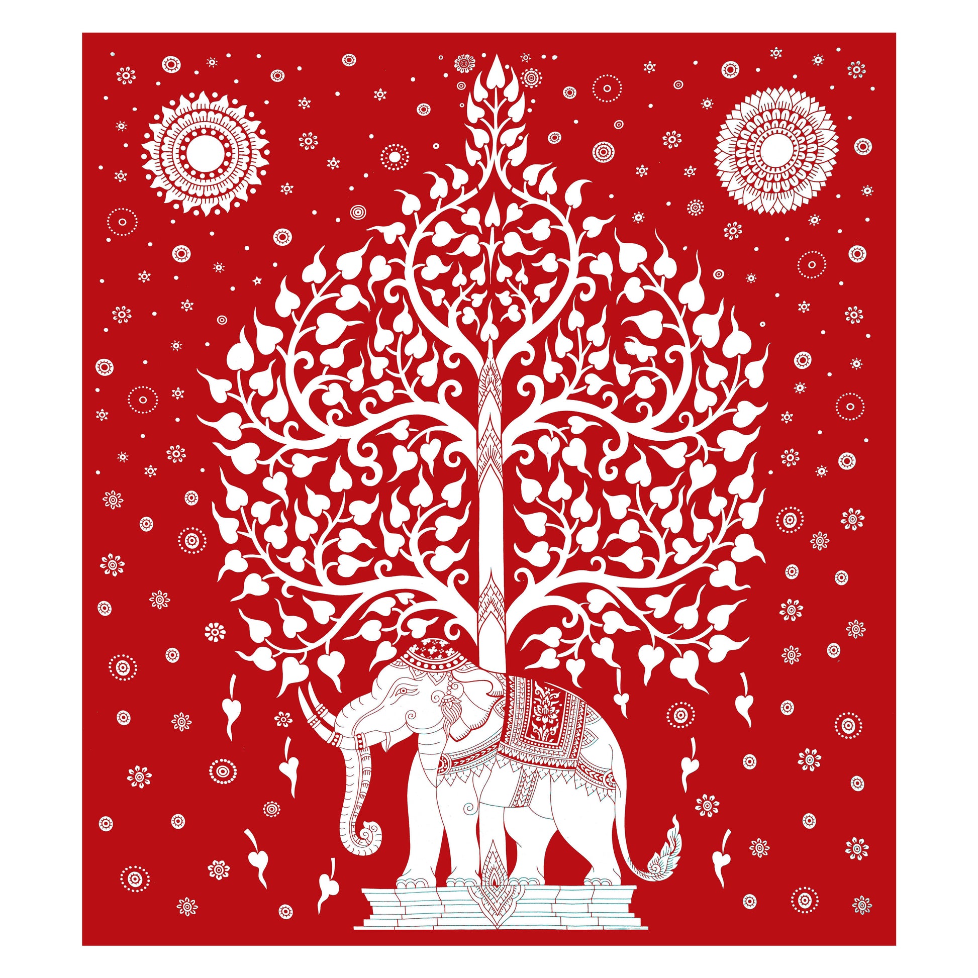 Rajasthani Elephant Printed Cotton Single Bed Sheet  with 1 Pillow Cover