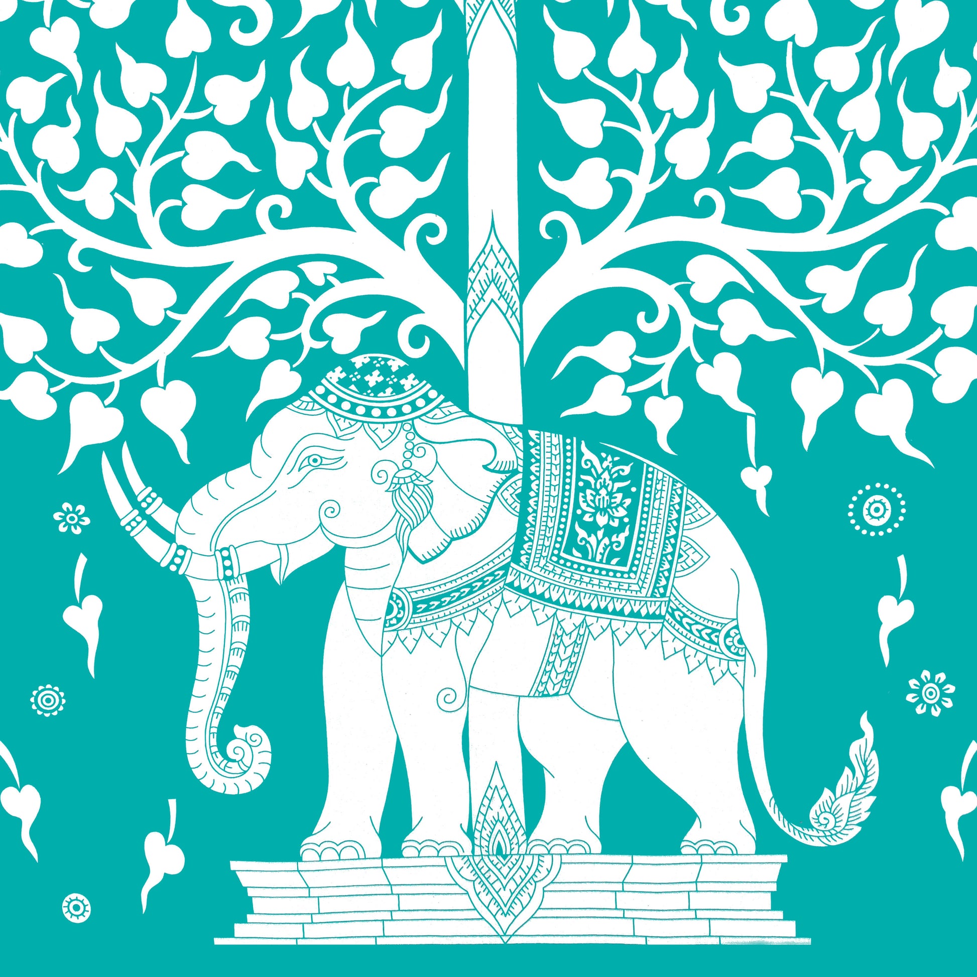 Rajasthani Elephant Printed Cotton Single Bed Sheet  with 1 Pillow Cover