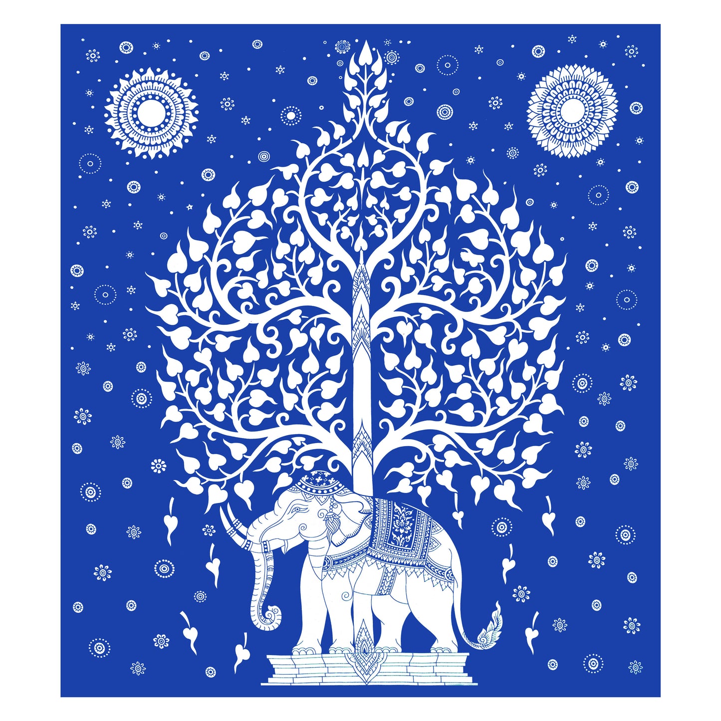 Rajasthani Elephant Printed Cotton Single Bed Sheet  with 1 Pillow Cover