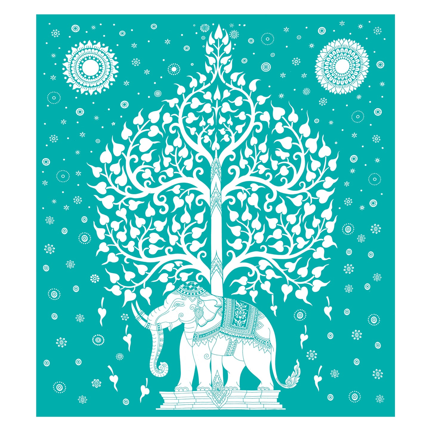 Rajasthani Elephant Printed Cotton Single Bed Sheet  with 1 Pillow Cover