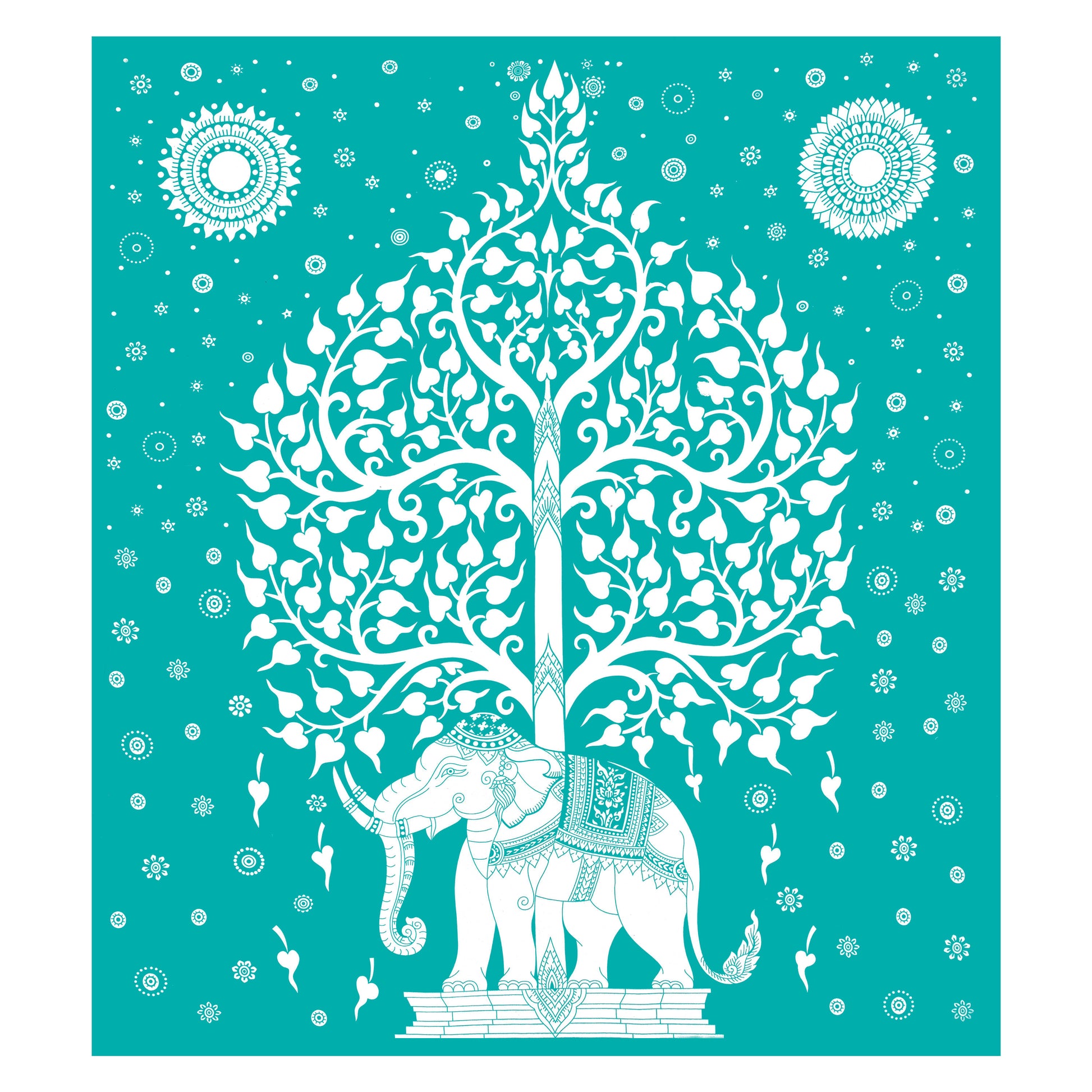 Rajasthani Elephant Printed Cotton Single Bed Sheet  with 1 Pillow Cover
