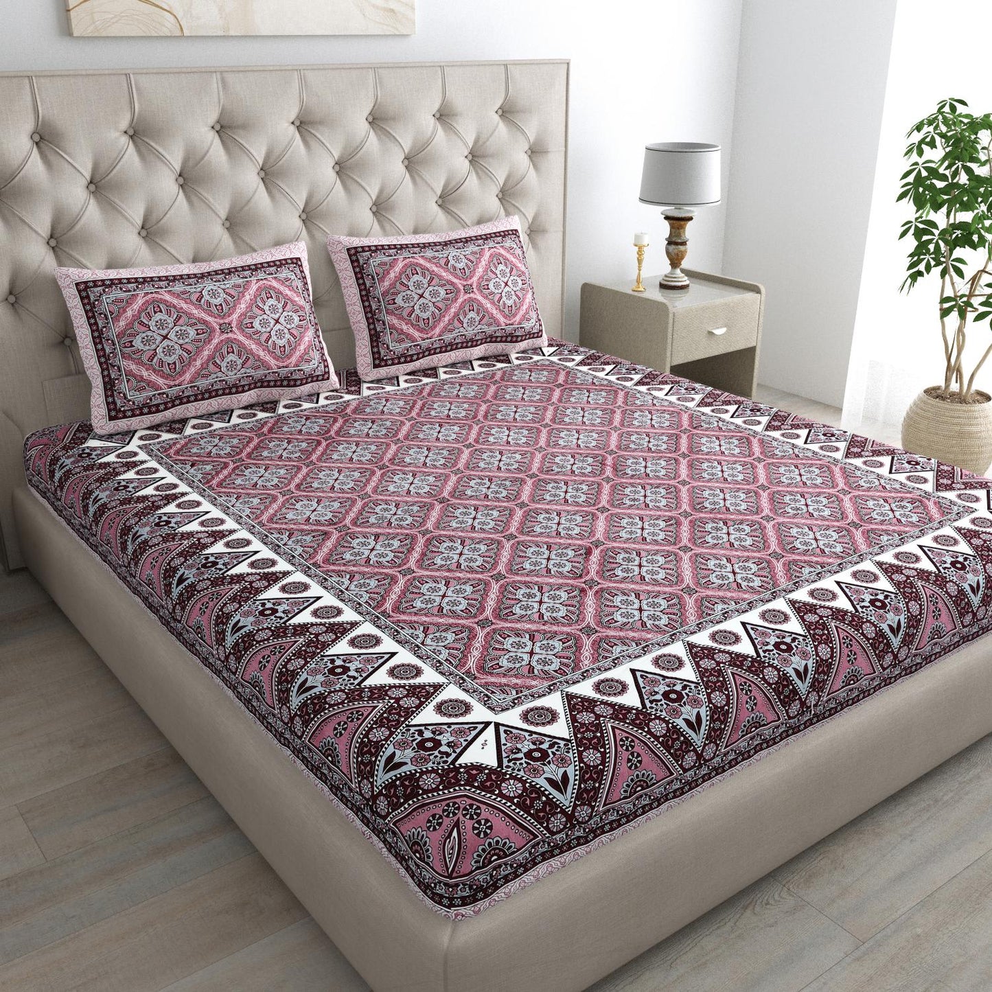 Jaipuri Cotton Double  Flat Bedsheet  With 2 Pillow Cover