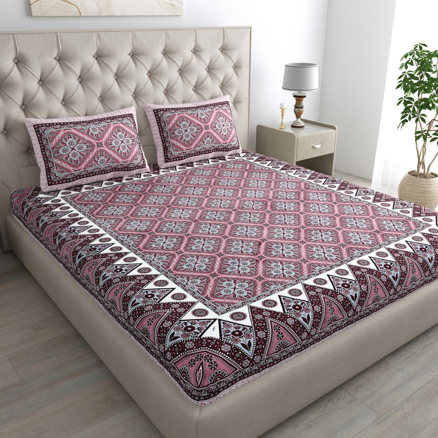 Jaipuri Cotton Double  Flat Bedsheet  With 2 Pillow Cover