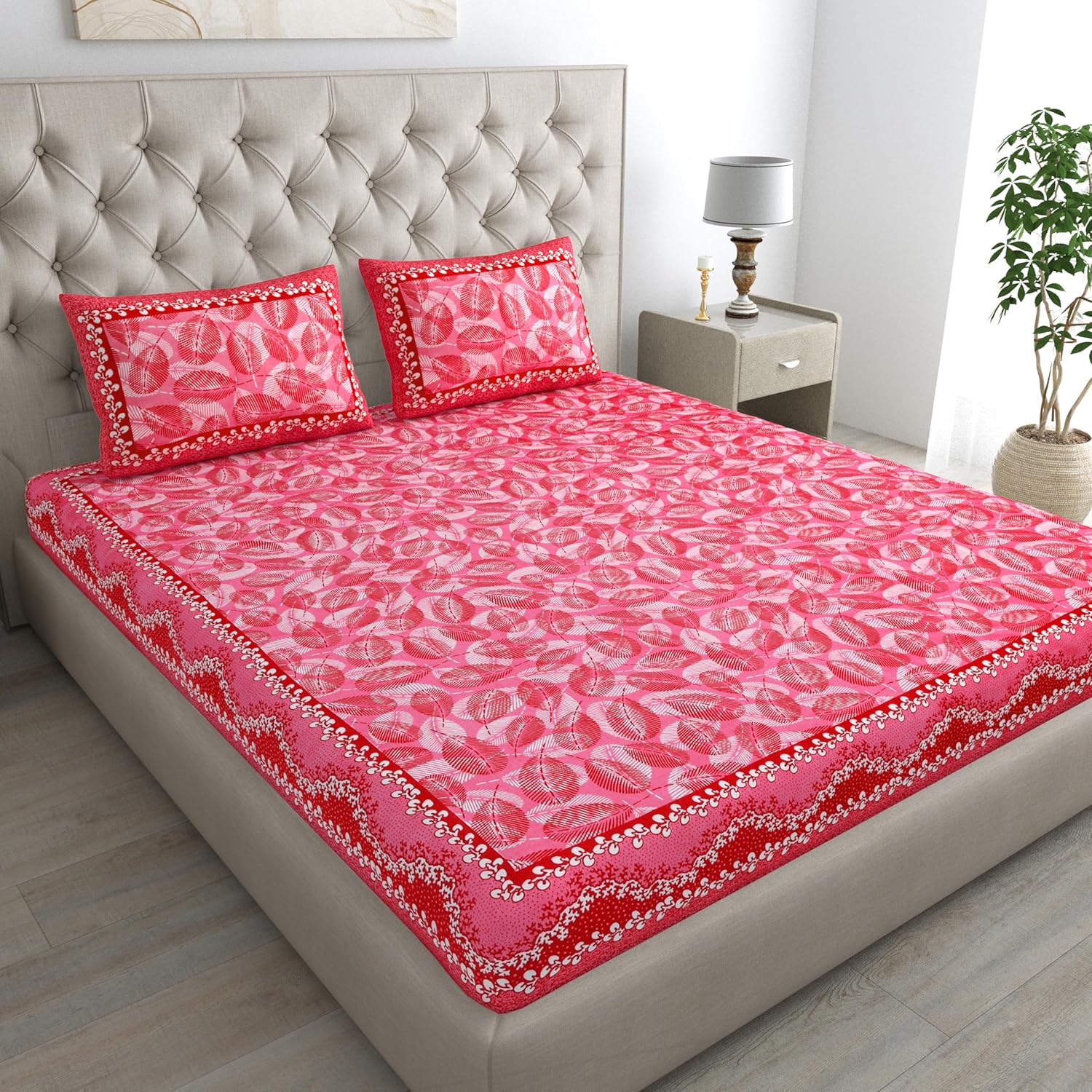 Jaipuri Cotton Double  Flat Bedsheet  With 2 Pillow Cover