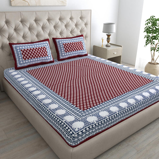 Jaipuri Cotton Double  Flat Bedsheet  With 2 Pillow Cover