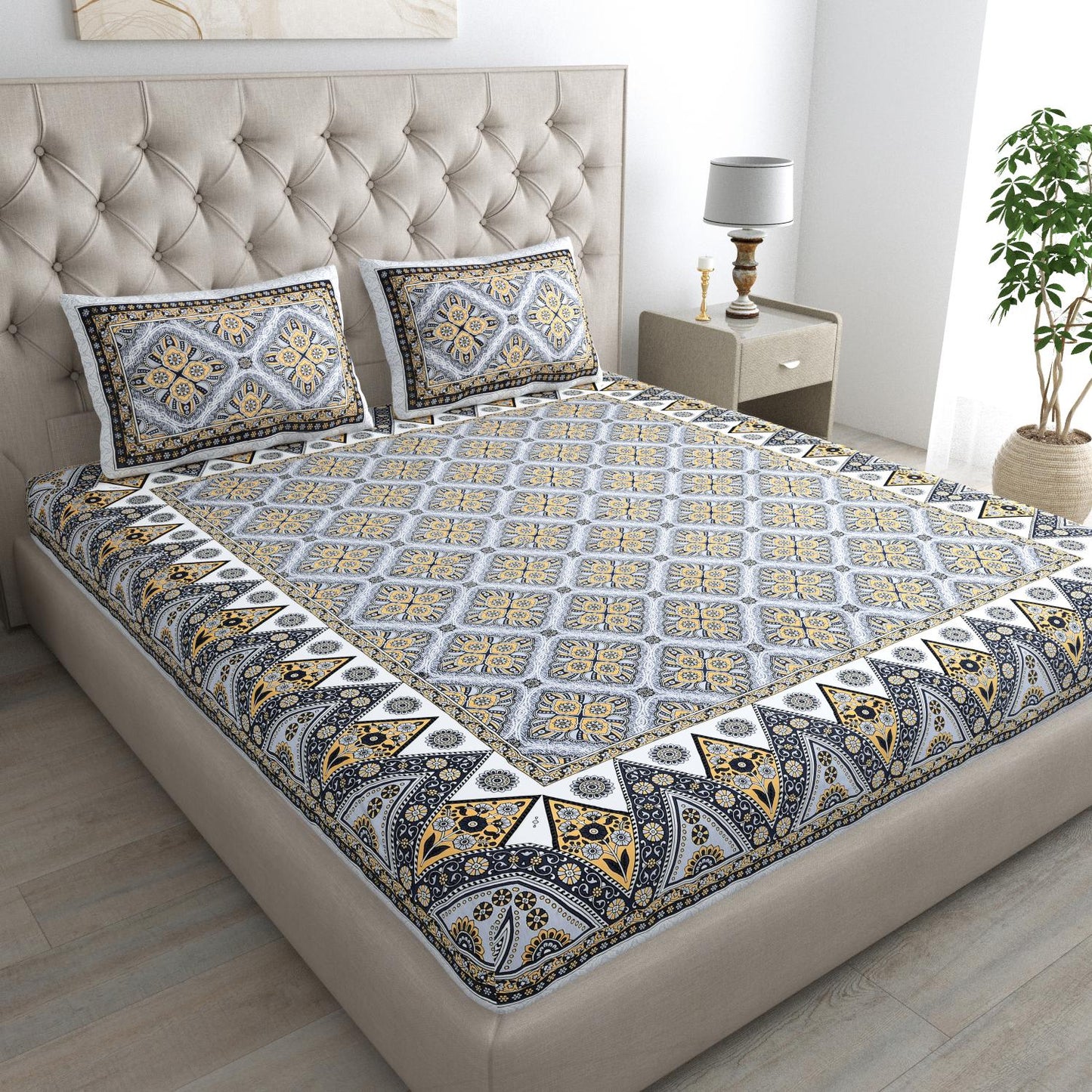 Jaipuri Cotton Double  Flat Bedsheet  With 2 Pillow Cover