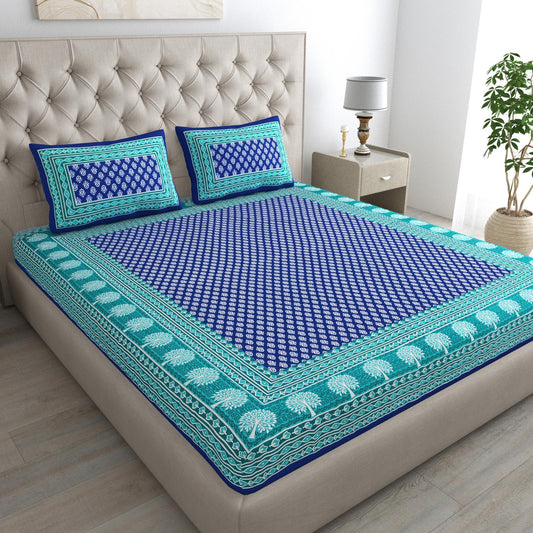 Jaipuri Cotton Double  Flat Bedsheet  With 2 Pillow Cover
