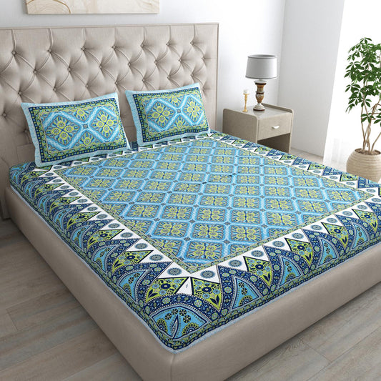 Jaipuri Cotton Double  Flat Bedsheet  With 2 Pillow Cover